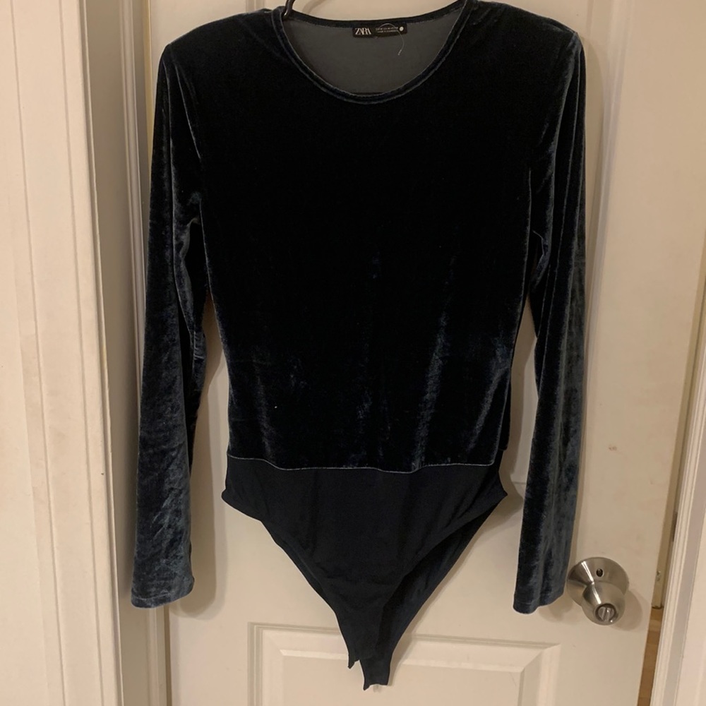 Zara blue bodysuit with shoulder pads